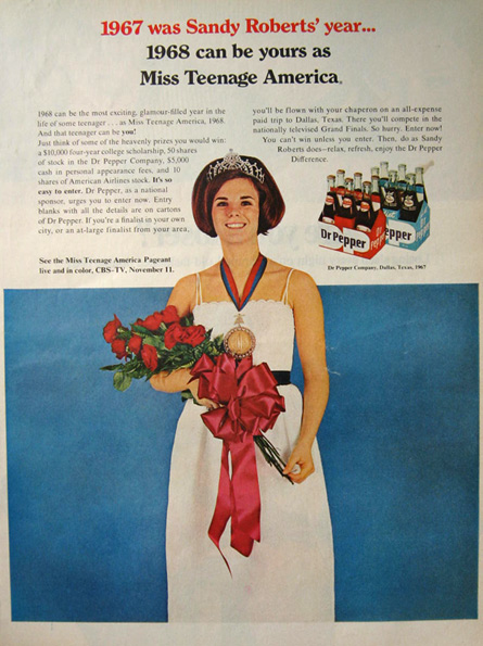 1968 Dr. Pepper Soda Ad ~ Miss Teenage America