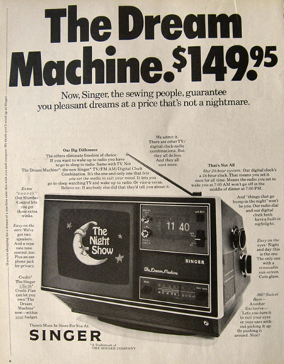 1971 Singer Dream Machine Ad ~ Clock, Radio, TV