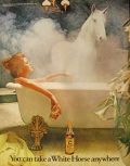 1971 White Horse Whiskey Ad ~ Woman in Tub