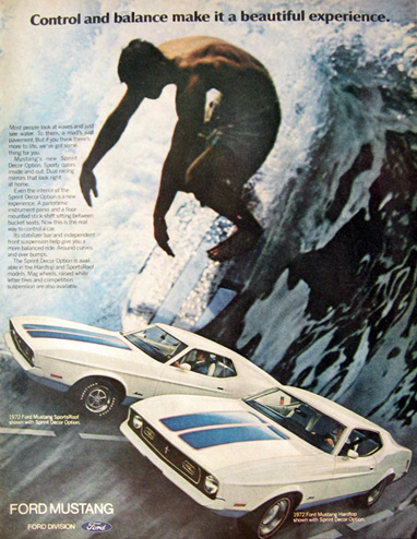 1972 Vintage Ford Mustang Ad ~ Surfing