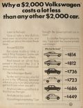 1973 VW Volkswagen Beetle Ad ~ Less Than Any Other $2,000 Car
