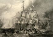 Ships in The Battle of Trafalgar ~ Antique Print