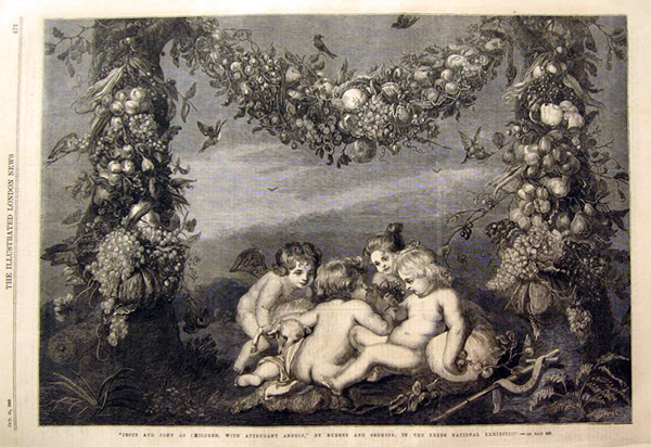 Baby Jesus & John with Angels ~ Rubens Antique Print