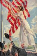1912 Woman Hoists Flag Uncle Sam Patriotic Print