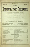 Homeopathic Recorder, March 15, 1892  ~ Rare Original Issue