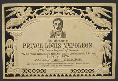 1879 Prince Louis Napoleon Killed by Zulus Memorial Card