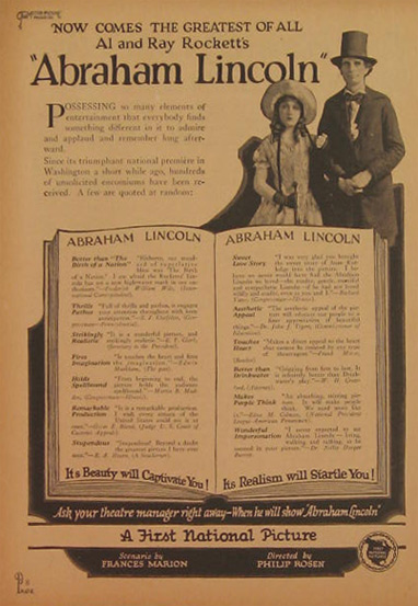 Abraham Lincoln 1924 Silent Movie Ad