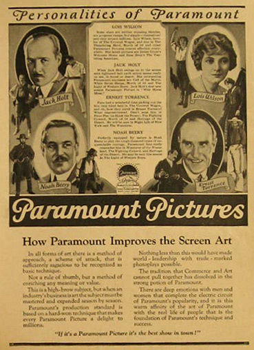 1925 Paramount Pictures Ad ~ Lois Wilson, Jack Holt