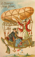 Happy New Year Couple on Blimp Airship Postcard