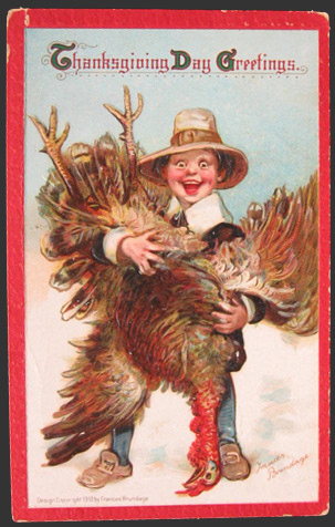Frances Brundage Boy with Large Turkey Postcard