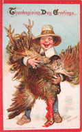Frances Brundage Boy with Large Turkey Postcard