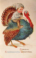 Baby Rides Large Turkey Thanksgiving Postcard