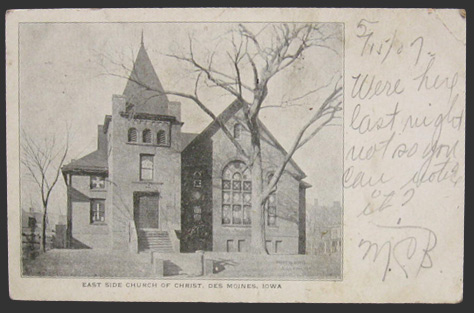 East Side Church of Christ, Des Moines IA Postcard