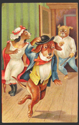Anthropomorphic Dressed Dog Cheats on Husband Postcard