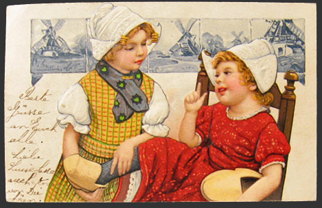 Two Dutch Girls Chat Postcard