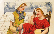 Two Dutch Girls Chat Postcard