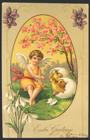 Easter Greetings Chicks Hatch with Angel Postcard