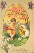 Easter Greetings Chicks Hatch with Angel Postcard