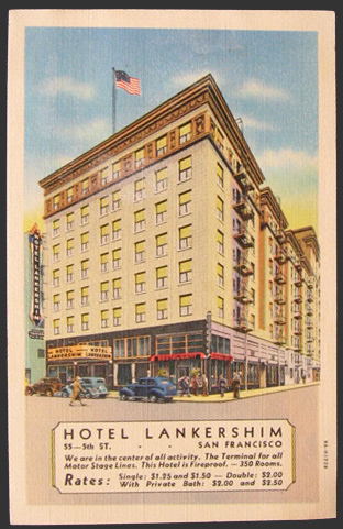 Hotel Lankershim Linen Postcard with Rates