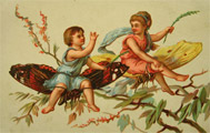 Tiny Children Sit on Large Butterflies Blank Trade Card