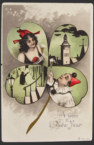 Happy New Year Pierrot & Clover Postcard