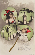Happy New Year Pierrot & Clover Postcard