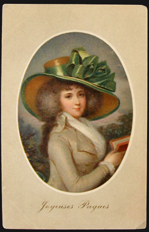 Joyeuses Paques Woman with Large Bonnet Postcard