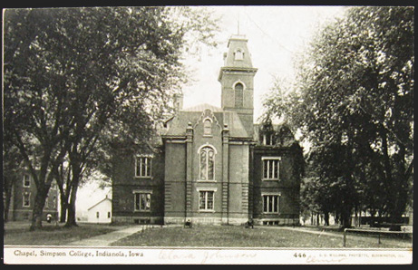 Simpson College Chapel, Indianola, IA Postcard