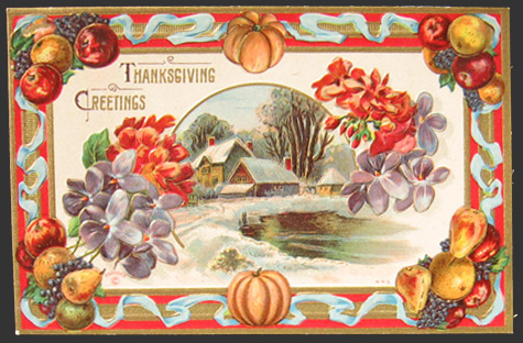 Thanksgiving Greetings Fruit Border Postcard