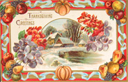 Thanksgiving Greetings Fruit Border Postcard