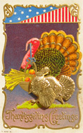 Patriotic Tin Turkey Novelty Thanksgiving Postcard