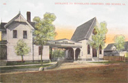 Des Moines, IA Woodland Cemetery Entrance Postcard