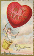 Cupid Rides Hot Air Balloon Heart Postcard