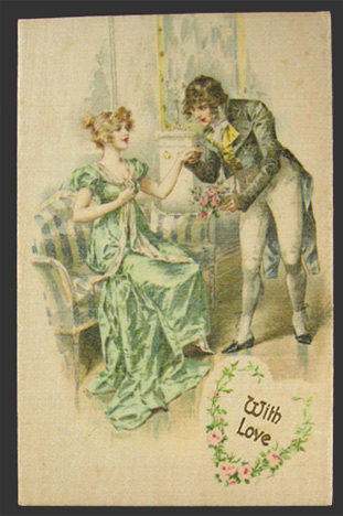 With Love Victorian Couple Postcard ~ Silk Fabric