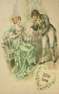 With Love Victorian Couple Postcard ~ Silk Fabric