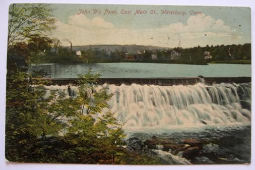 Waterbury CT Postcard ~ John D's Pond, East Main Street
