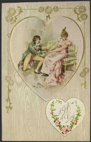Gift of Love Victorian Couple Silk Heart Postcard