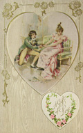 Gift of Love Victorian Couple Silk Heart Postcard