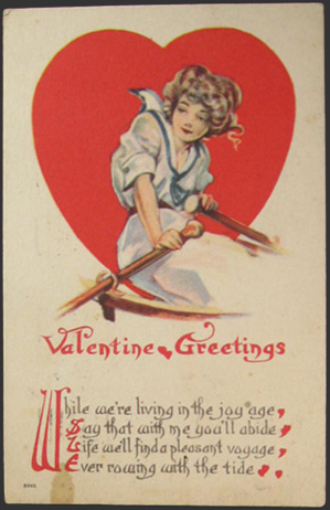 Valentine Greetings ~ Woman Rowing Postcard