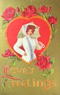 Love's Greetings Postcard ~ Woman with Umbrella