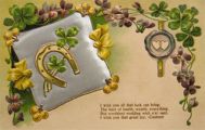 4 Leaf Clover & Horseshoe ~ Wedding Wishes Vintage Quilted Postcard