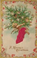 Angel Holds Christmas Tree Vintage Postcard