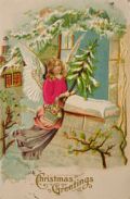 Angel with Tree Vintage Christmas Postcard