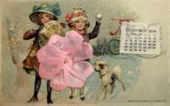 John Winsch Girls in Snow Christmas Calendar Postcard