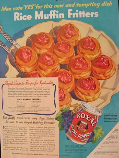 1936 Royal Baking Powder Ad ~ Rice Muffin Fritters Recipe