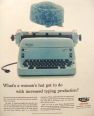 1956 Blue Royal Electric Typewriter Ad ~ Pillbox Hat