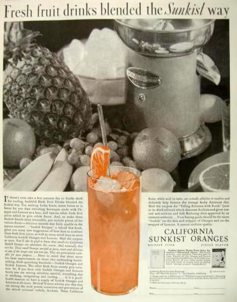 1929 Sunkist Oranges Ad ~ Vintage Gilbert Juicer Photo