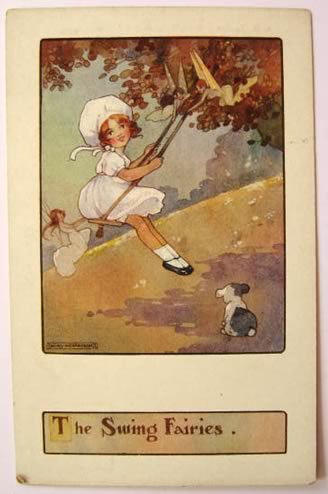 Agnes Richardson Postcard ~ Fairies Push Girl on Swing
