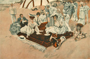 Harrison Fisher 1908 Antique Print ~ Picnic on Beach