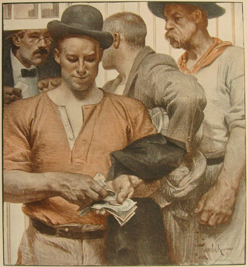 J.C. Leyendecker 1908 Antique Print ~ Pay Day
